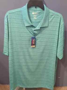 Haggar XXL Men's Light Teal Striped Quick Dry UPF Performance Polo New
